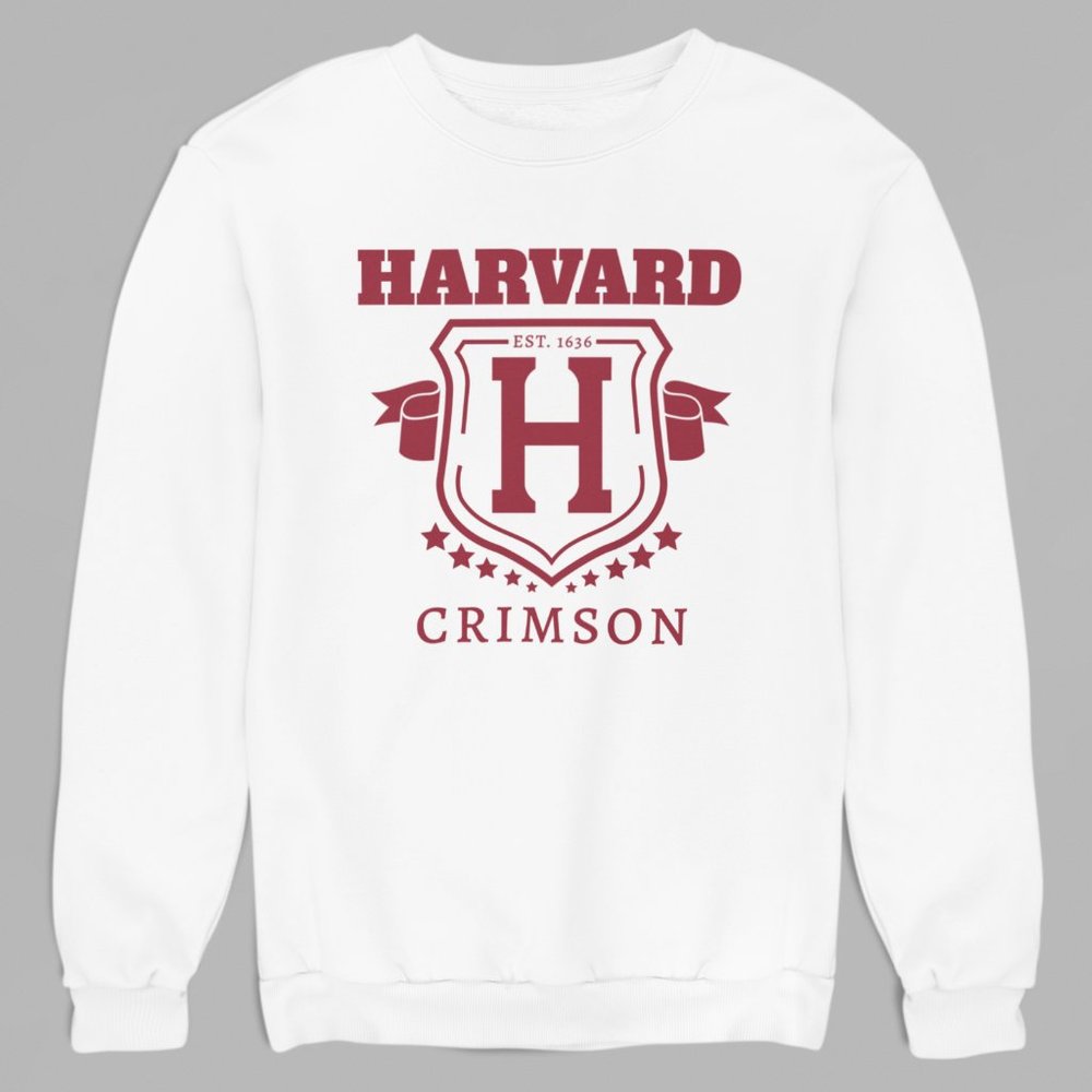 NWT Harvard University Crimson Established 1636 Shield Banner Sweatshirt WHITE